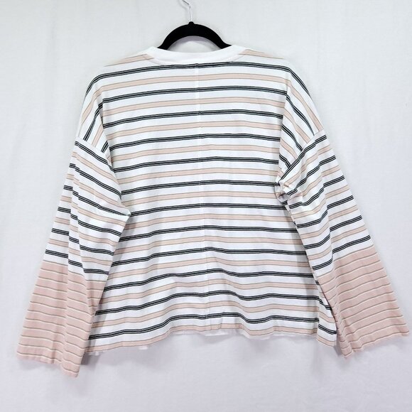 Madewell Easy Crewneck Long-Sleeve Tee Size Medium Stripe Pale Blush - Picture 2 of 12